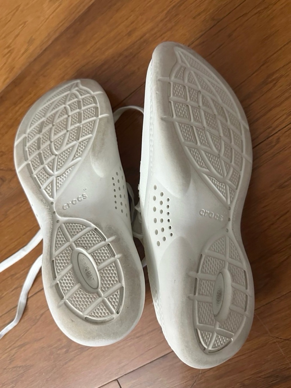 CROCS Women’s White Perforated LiteRide Lace-Up Sneakers - Picture 3 of 3